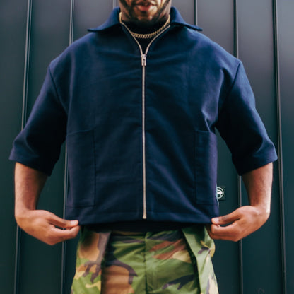 Oversized Suede Boxy Zip Shirt- Blueberry