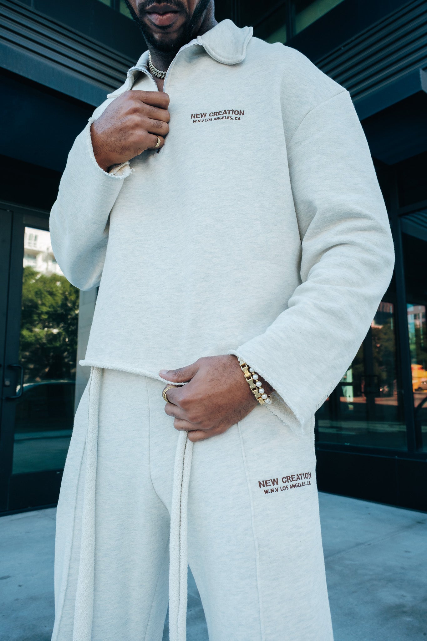 Heavy Terry QTR Zip - Marbled Cream