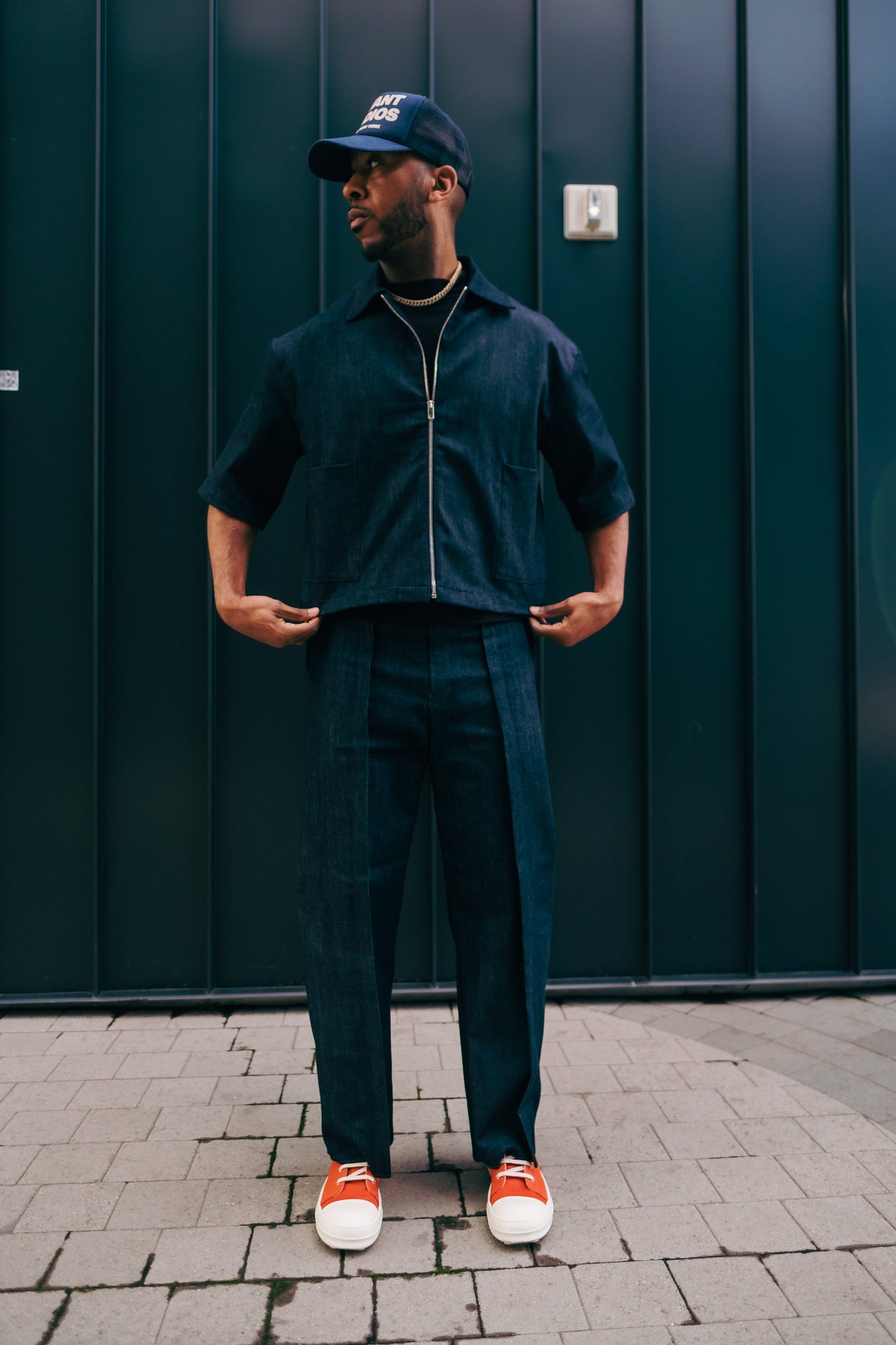 Oversized Boxy Denim Zip Shirt- Indigo