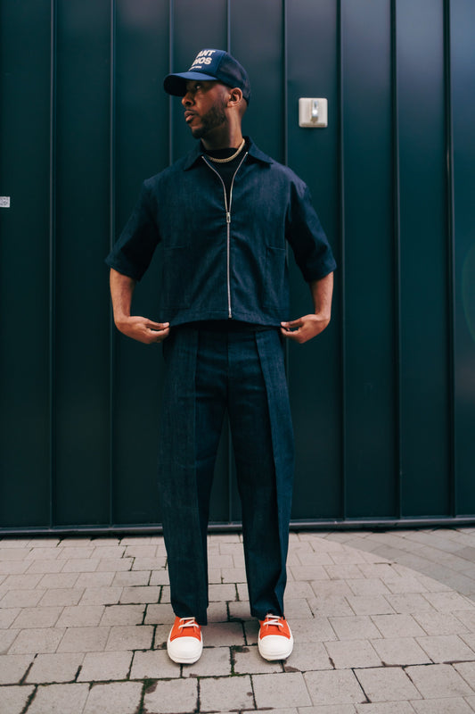 Oversized Boxy Denim Zip Shirt- Indigo