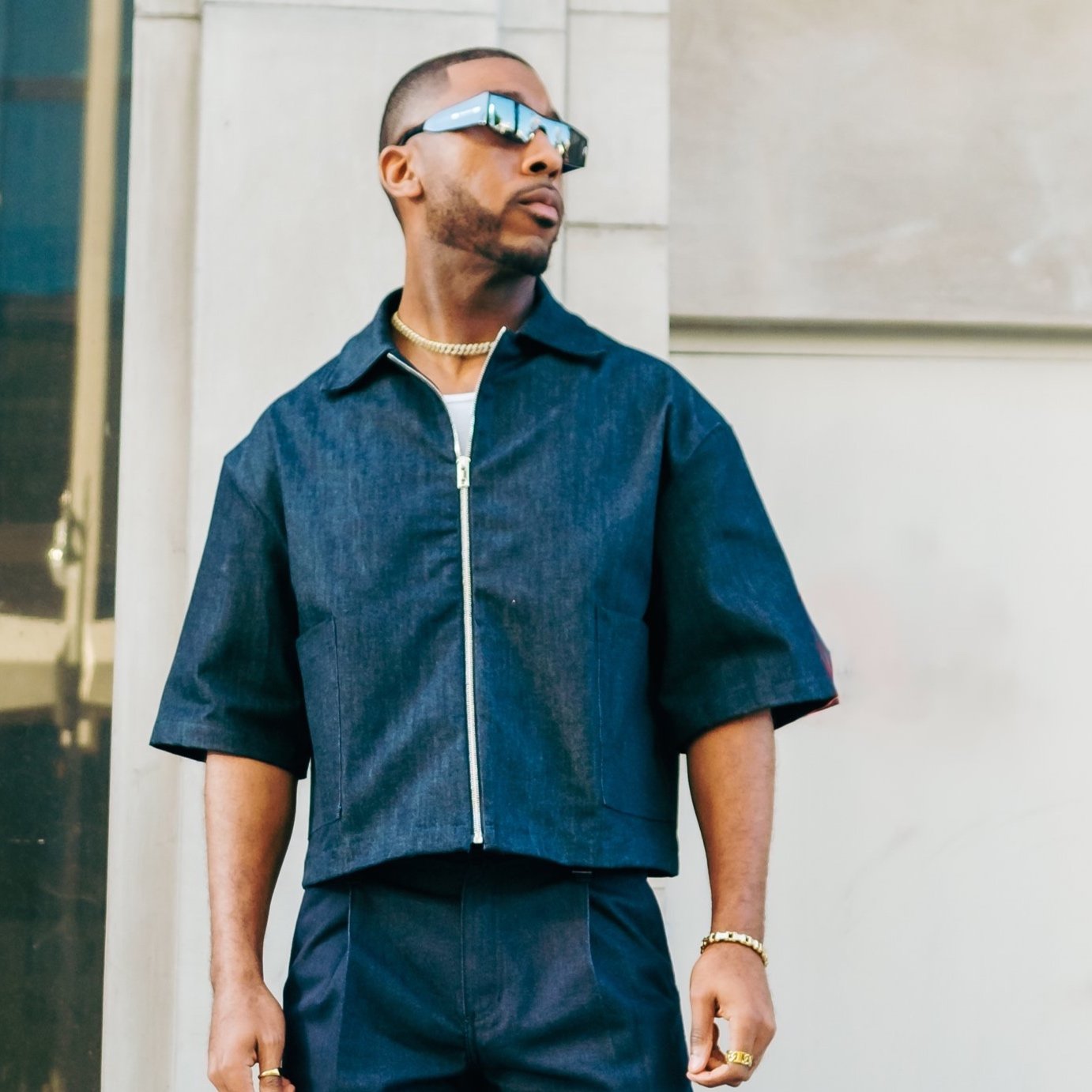 Oversized Boxy Denim Zip Shirt- Indigo