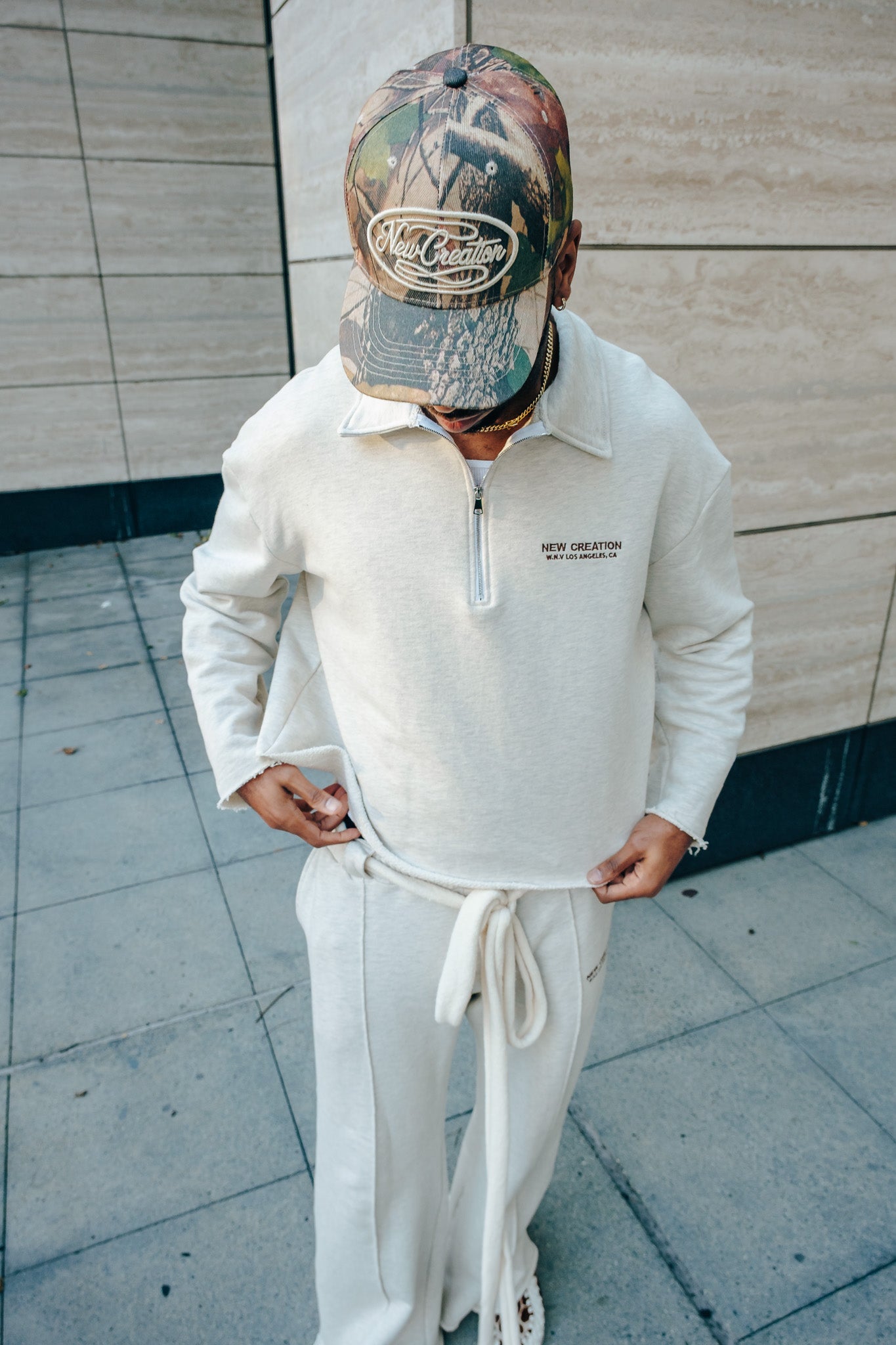 Heavy Terry QTR Zip - Marbled Cream