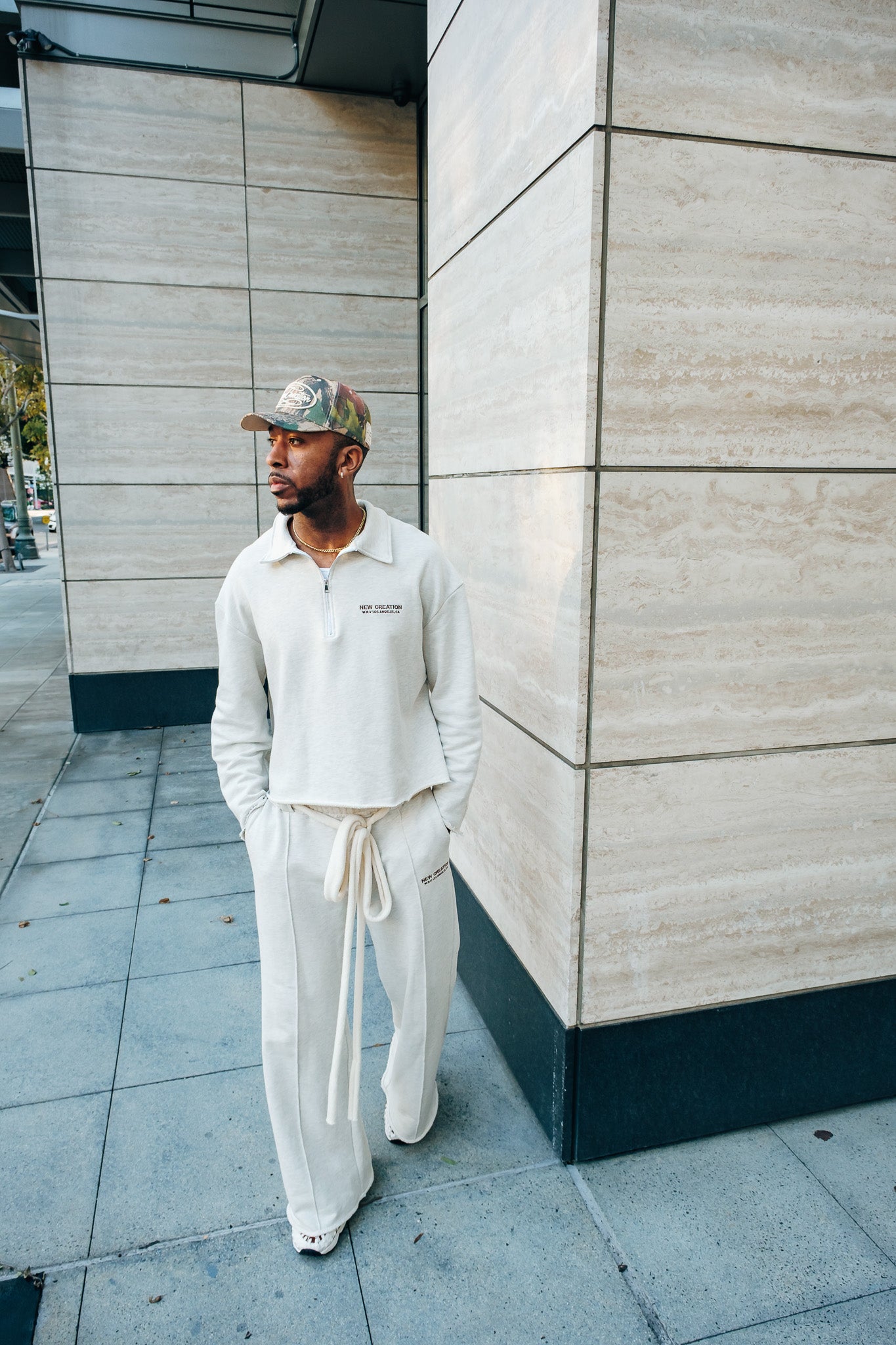 Heavy Terry QTR Zip - Marbled Cream