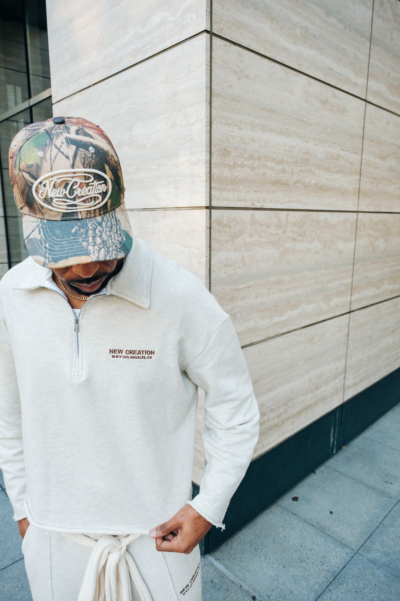 Heavy Terry QTR Zip - Marbled Cream