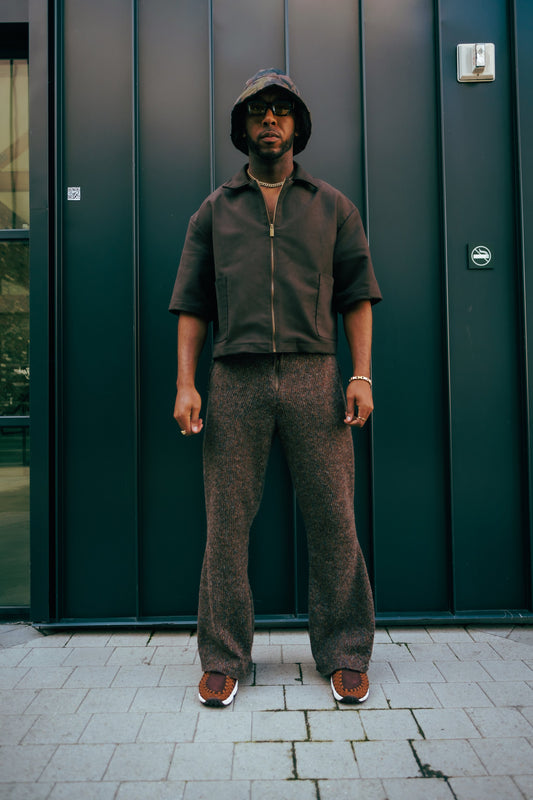 Oversized Suede Boxy Zip Shirt- Chocolate