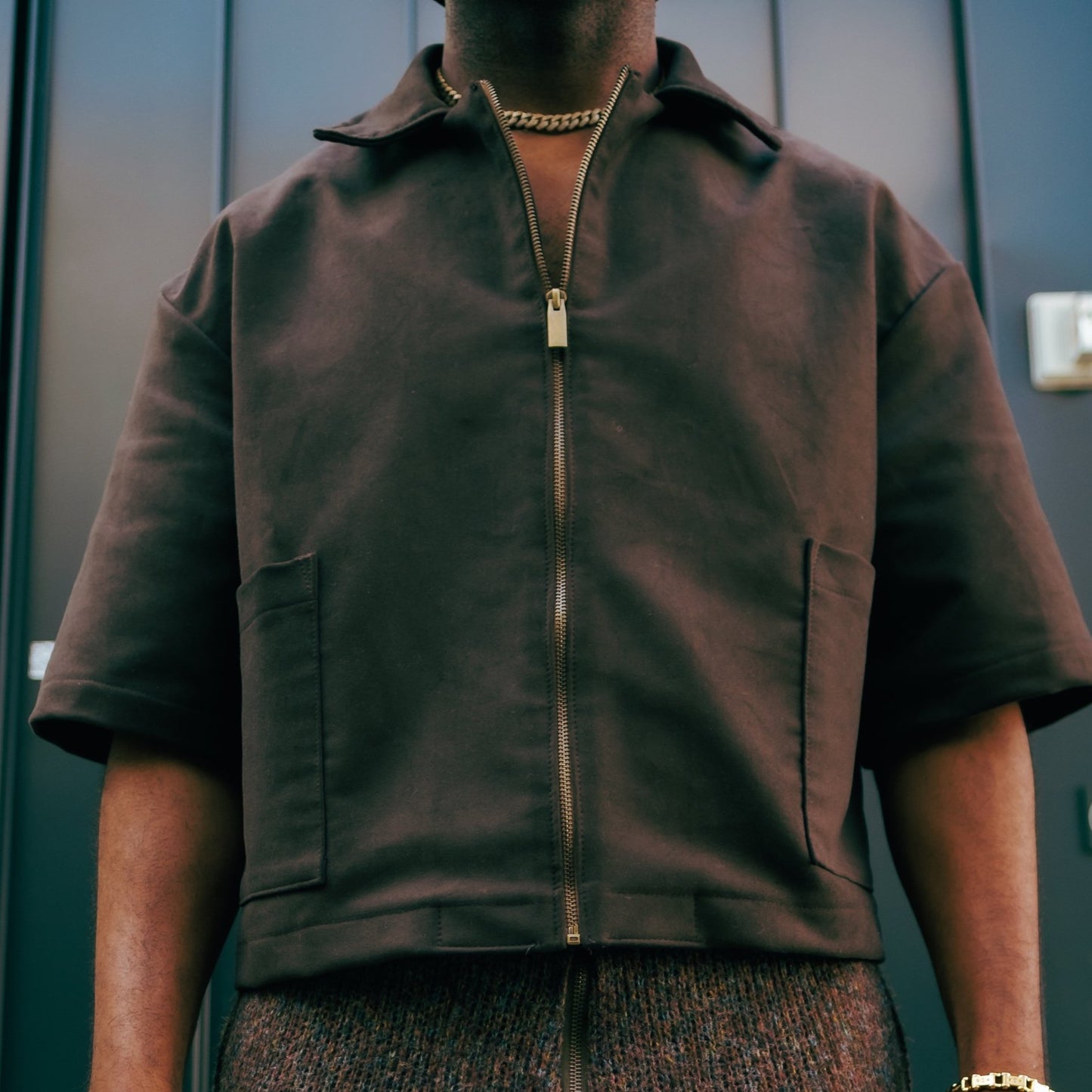 Oversized Suede Boxy Zip Shirt- Chocolate