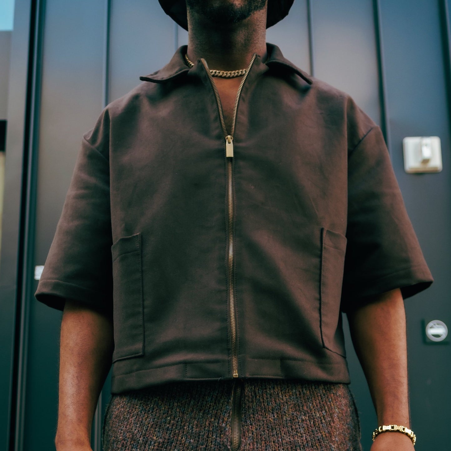 Oversized Suede Boxy Zip Shirt- Chocolate