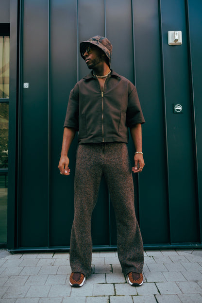Oversized Suede Boxy Zip Shirt- Chocolate