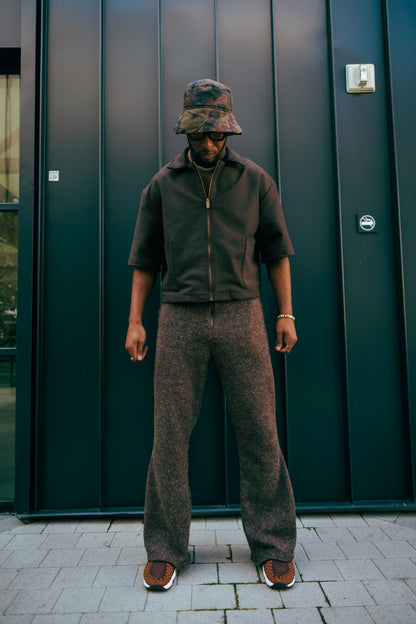 Oversized Suede Boxy Zip Shirt- Chocolate