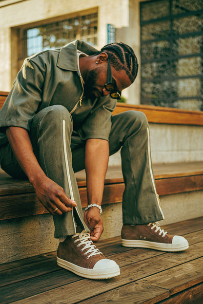 Denim QTR Zip Flare Pants- Green Denim Limited Edition
