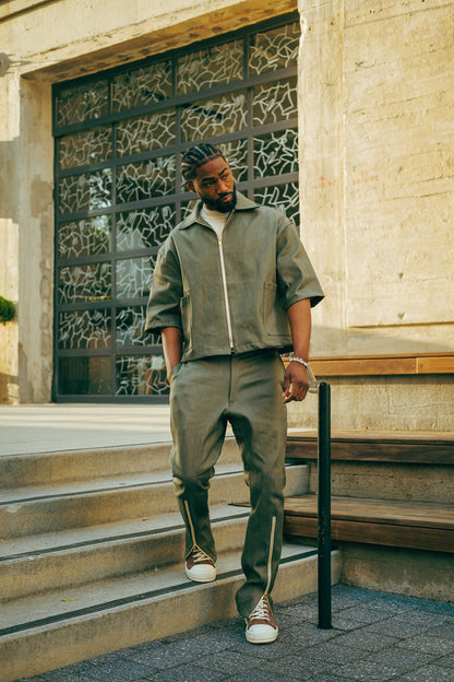 Denim QTR Zip Flare Pants- Green Denim Limited Edition