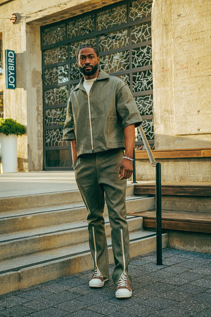 Denim QTR Zip Flare Pants- Green Denim Limited Edition