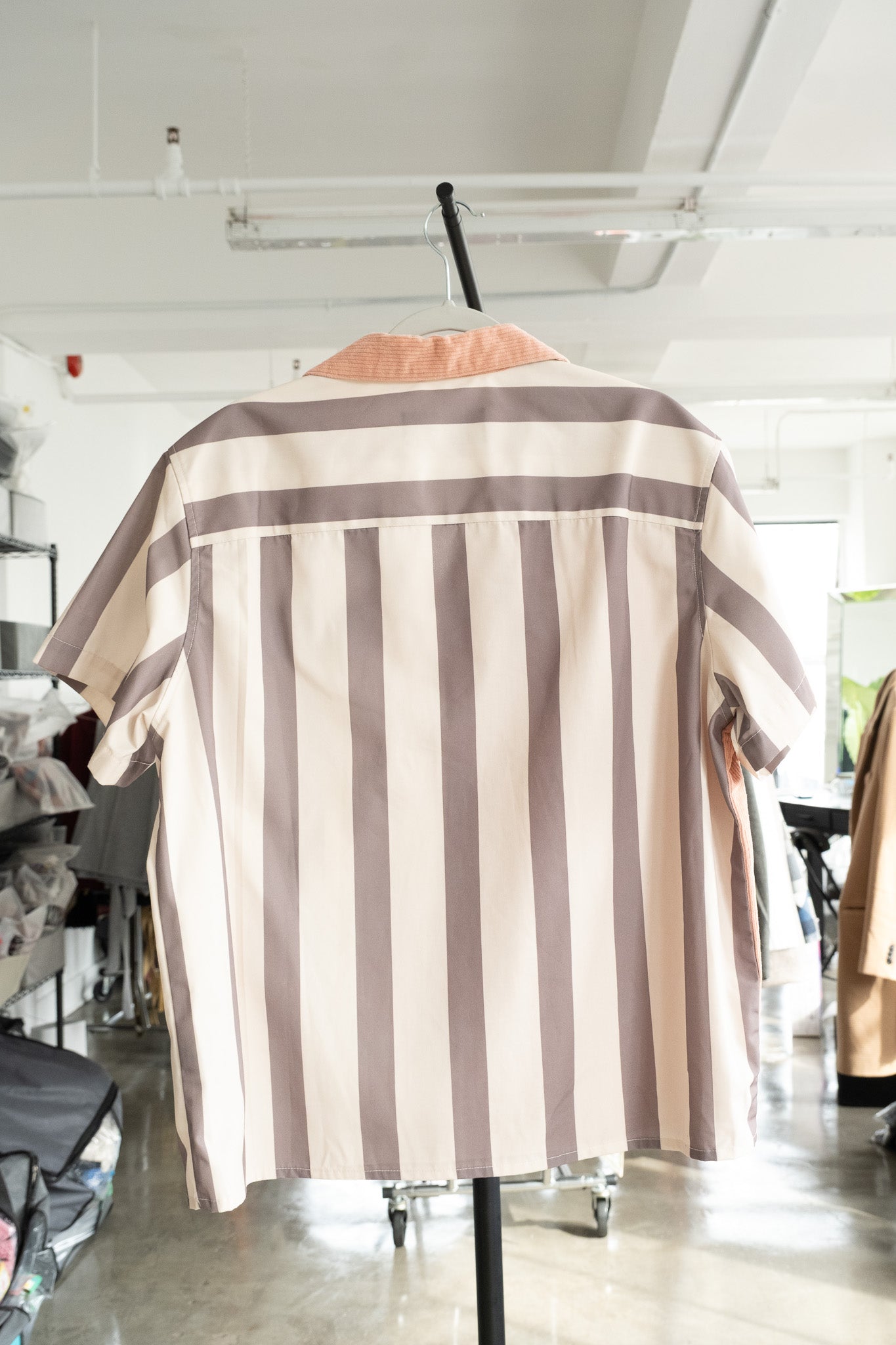 HF pink and gray stripe shirt- L