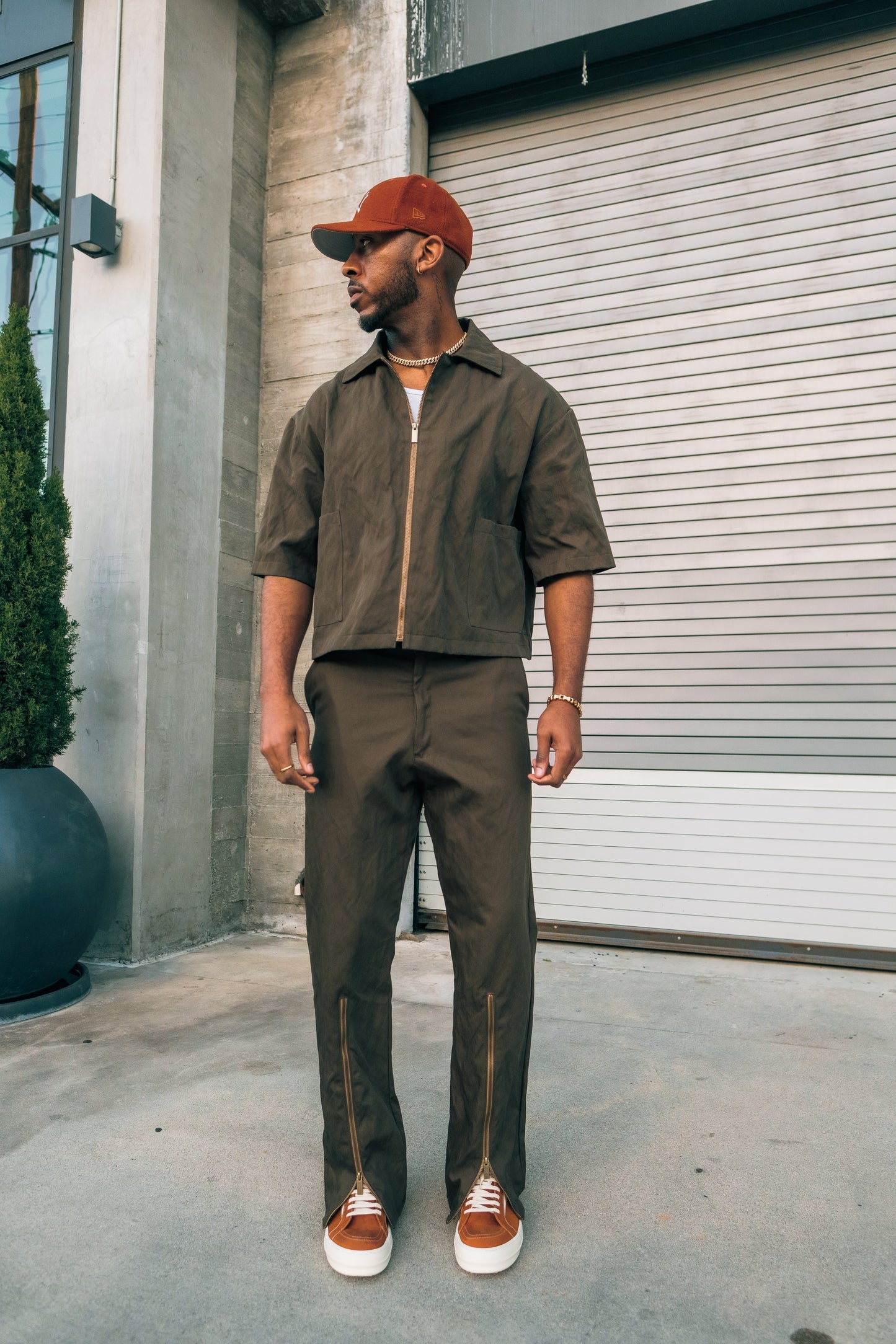 Oversized Crinkled Denim Boxy Zip Shirt- Olive