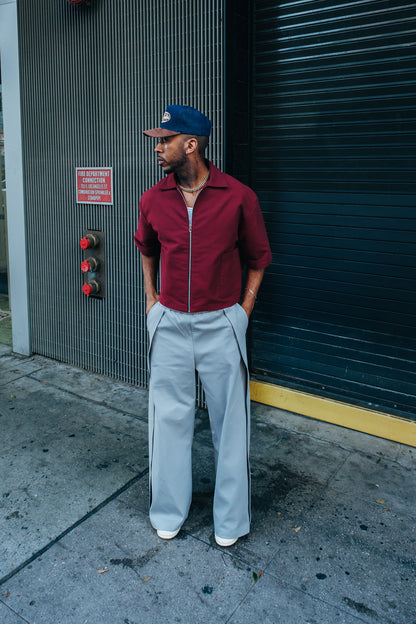 Oversized Boxy Suede Zip Shirt - Merlot