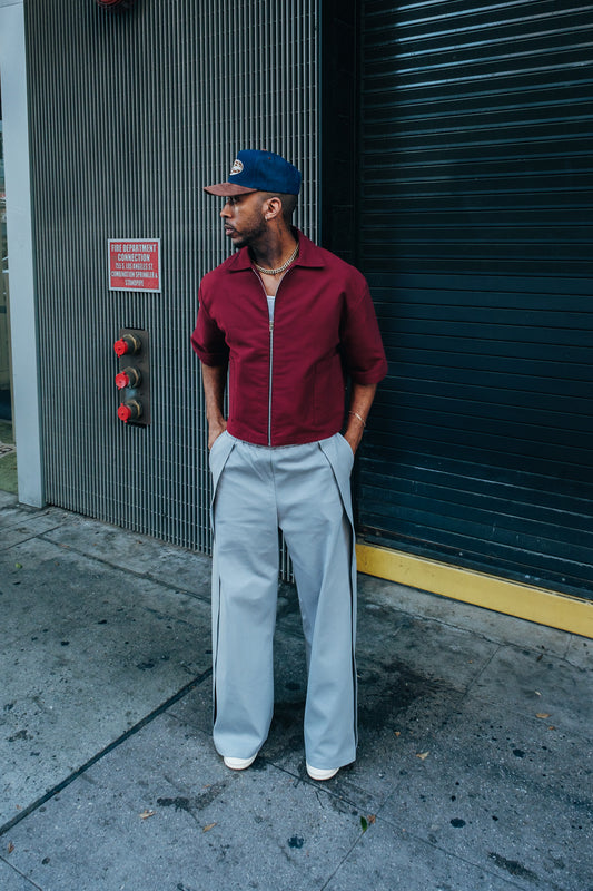 Oversized Boxy Suede Zip Shirt - Merlot