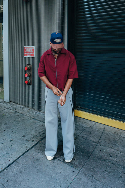 Oversized Boxy Suede Zip Shirt - Merlot