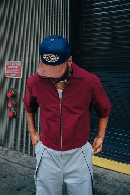 Oversized Boxy Suede Zip Shirt - Merlot