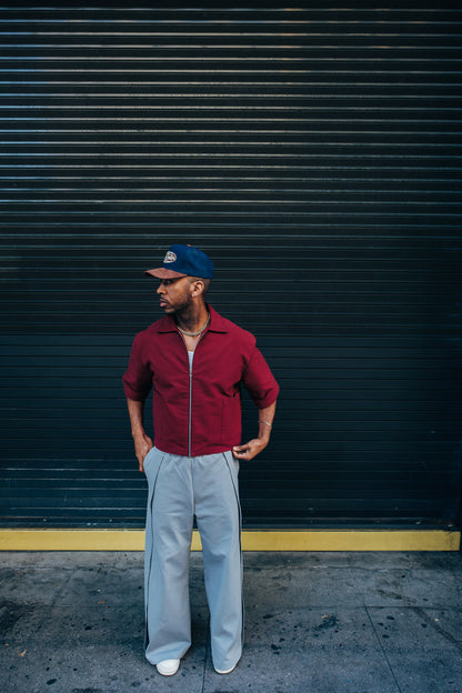 Oversized Boxy Suede Zip Shirt - Merlot