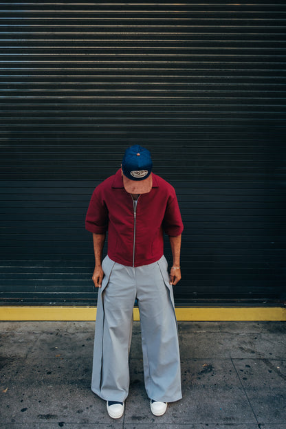 Oversized Boxy Suede Zip Shirt - Merlot