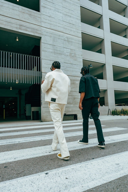 Oversized Boxy Denim Zip Shirt -Cream