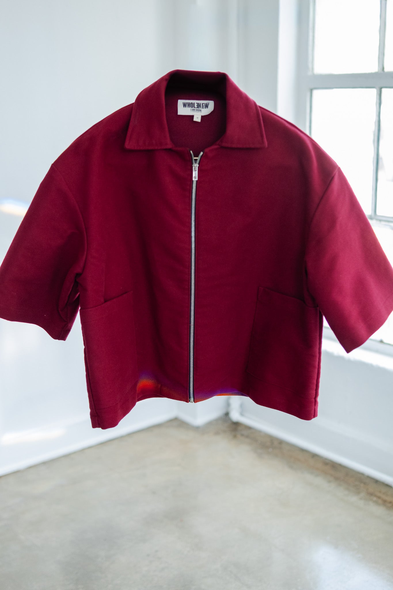 Oversized Boxy Suede Zip Shirt - Merlot