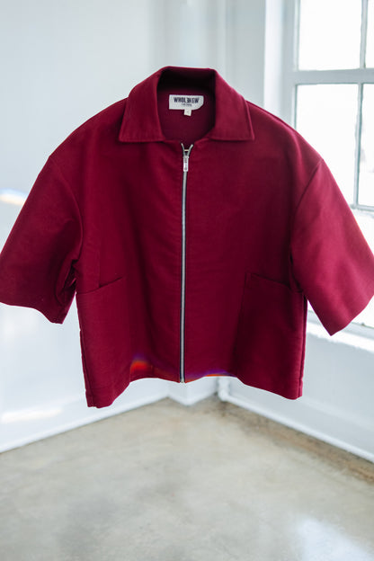 Oversized Boxy Suede Zip Shirt - Merlot