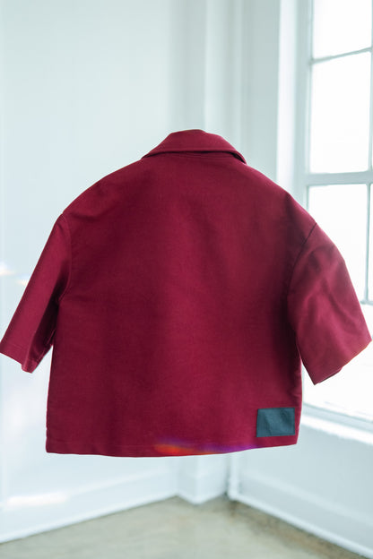 Oversized Boxy Suede Zip Shirt - Merlot