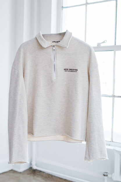 Heavy Terry QTR Zip - Marbled Cream