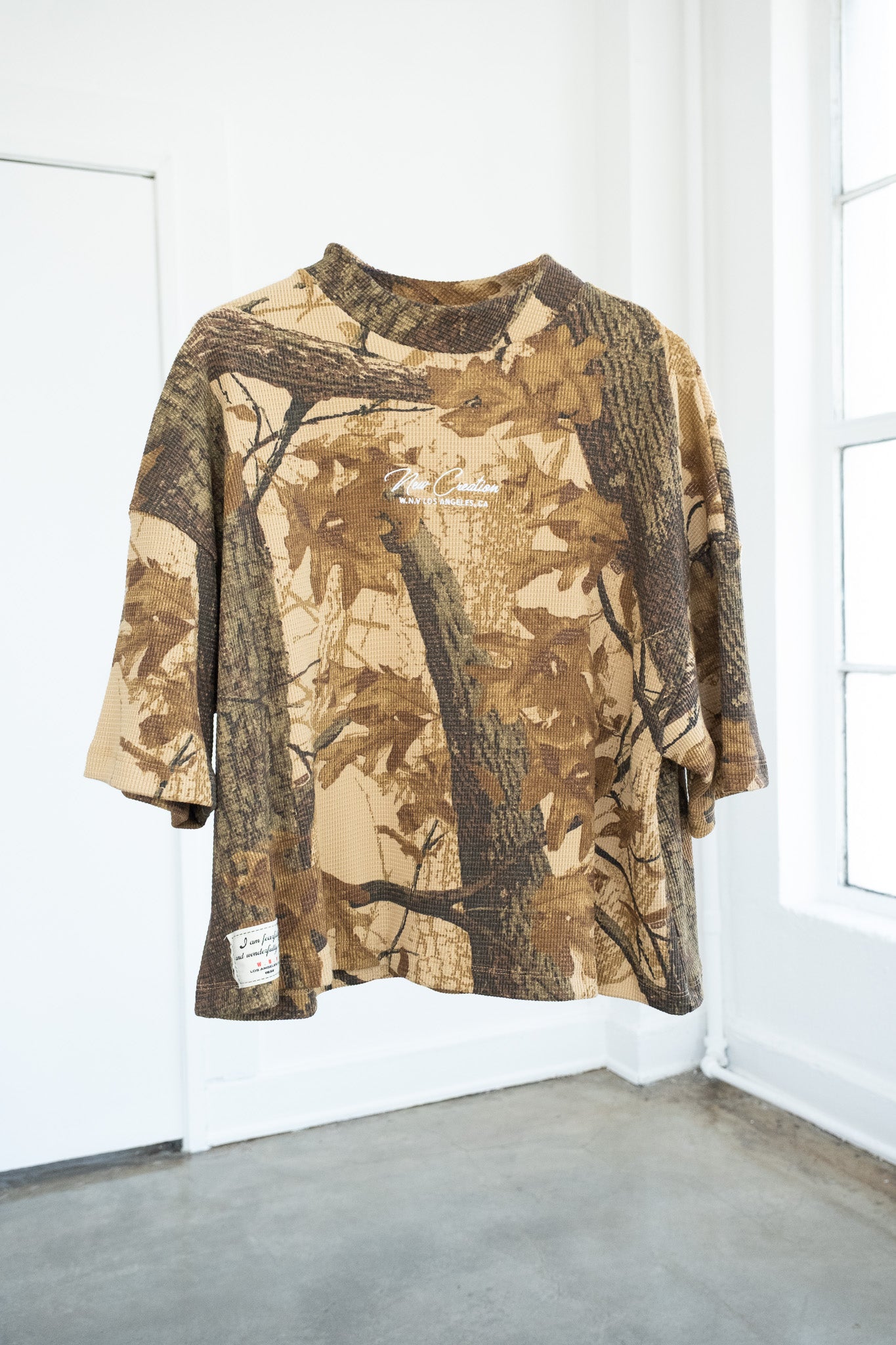 oversized  Cropped waffle Tee - Real Tree