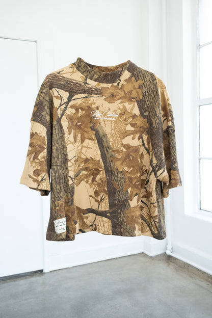oversized  Cropped waffle Tee - Real Tree