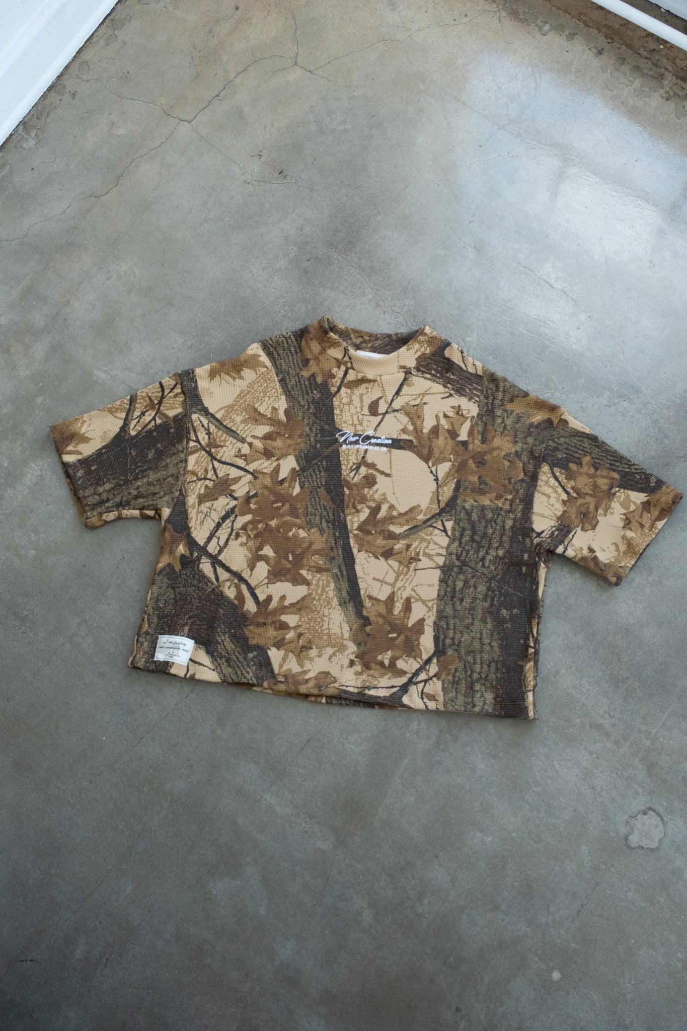 oversized  Cropped waffle Tee - Real Tree