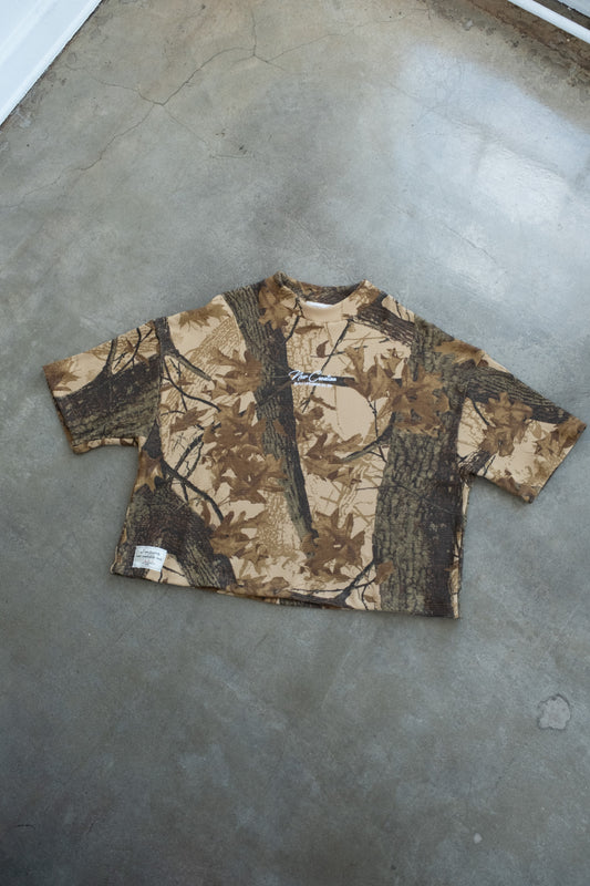 oversized  Cropped waffle Tee - Real Tree