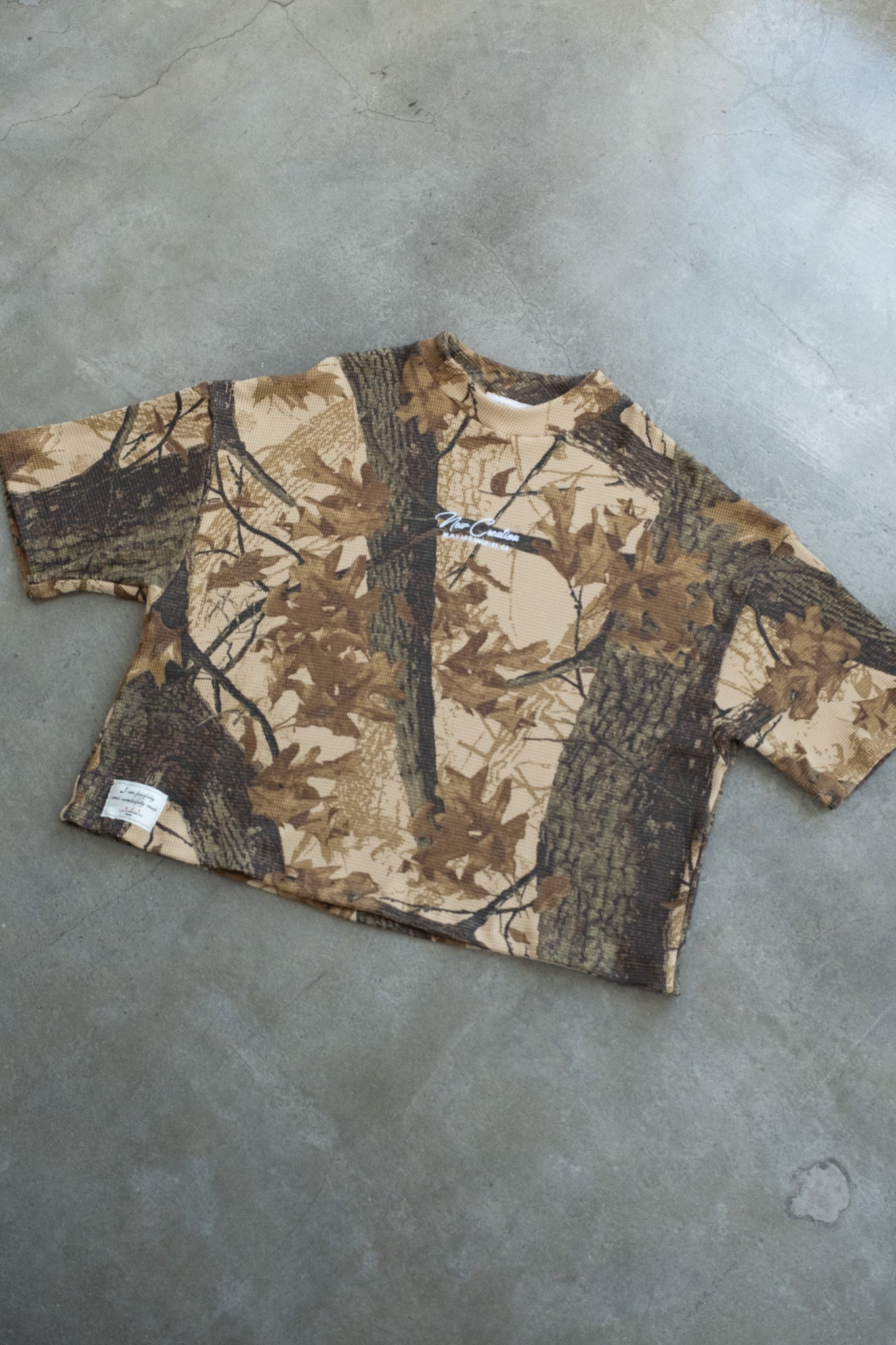oversized  Cropped waffle Tee - Real Tree