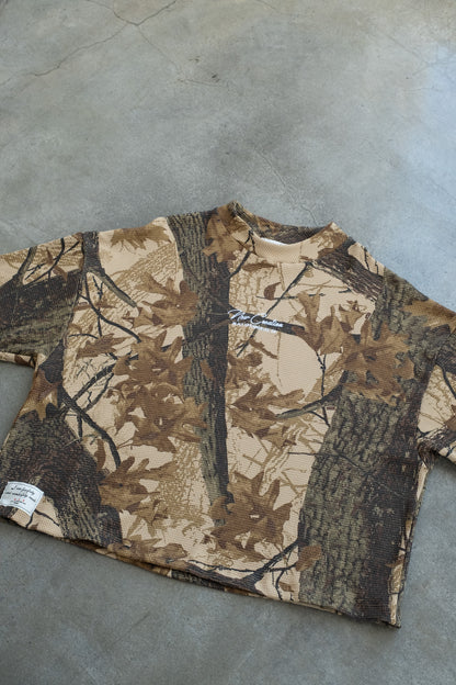 oversized  Cropped waffle Tee - Real Tree
