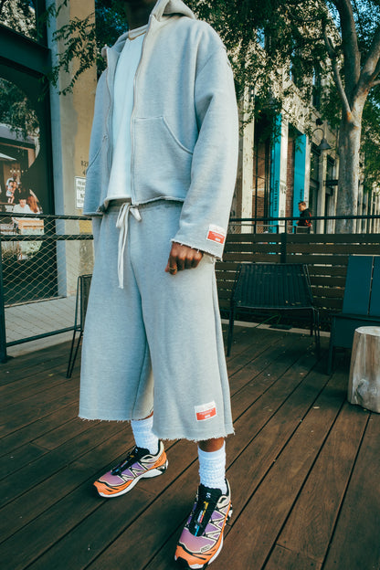 Premium Cotton Cropped Zip Hoodie- Grey