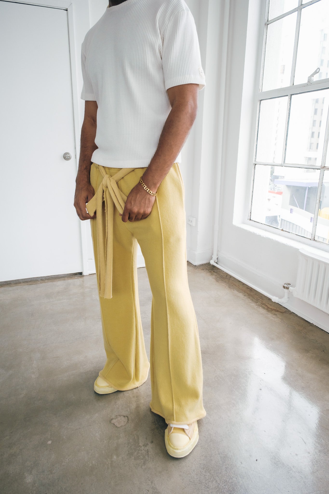 Wool Flare Pants - Pastel Yellow