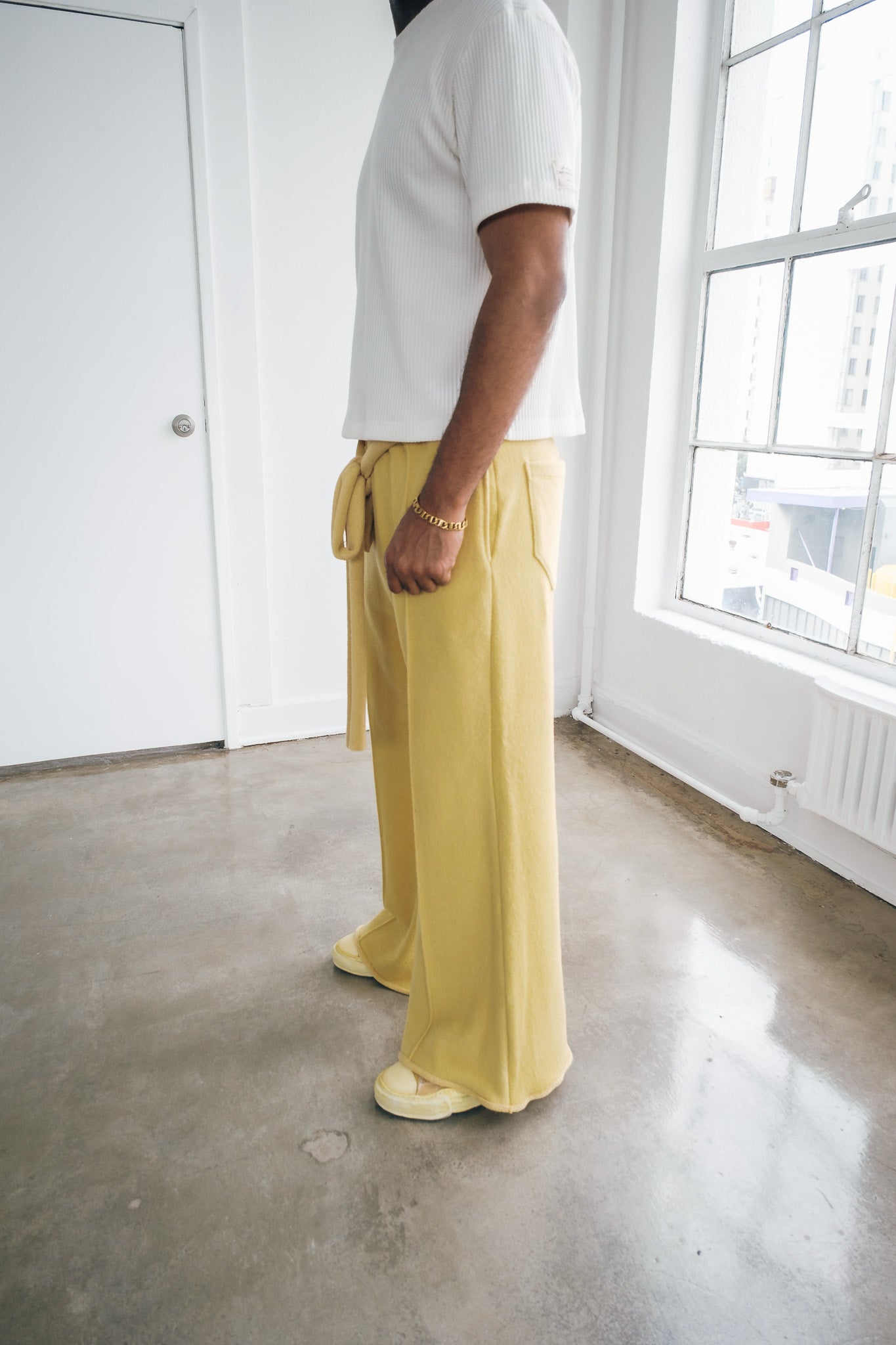 Wool Flare Pants - Pastel Yellow