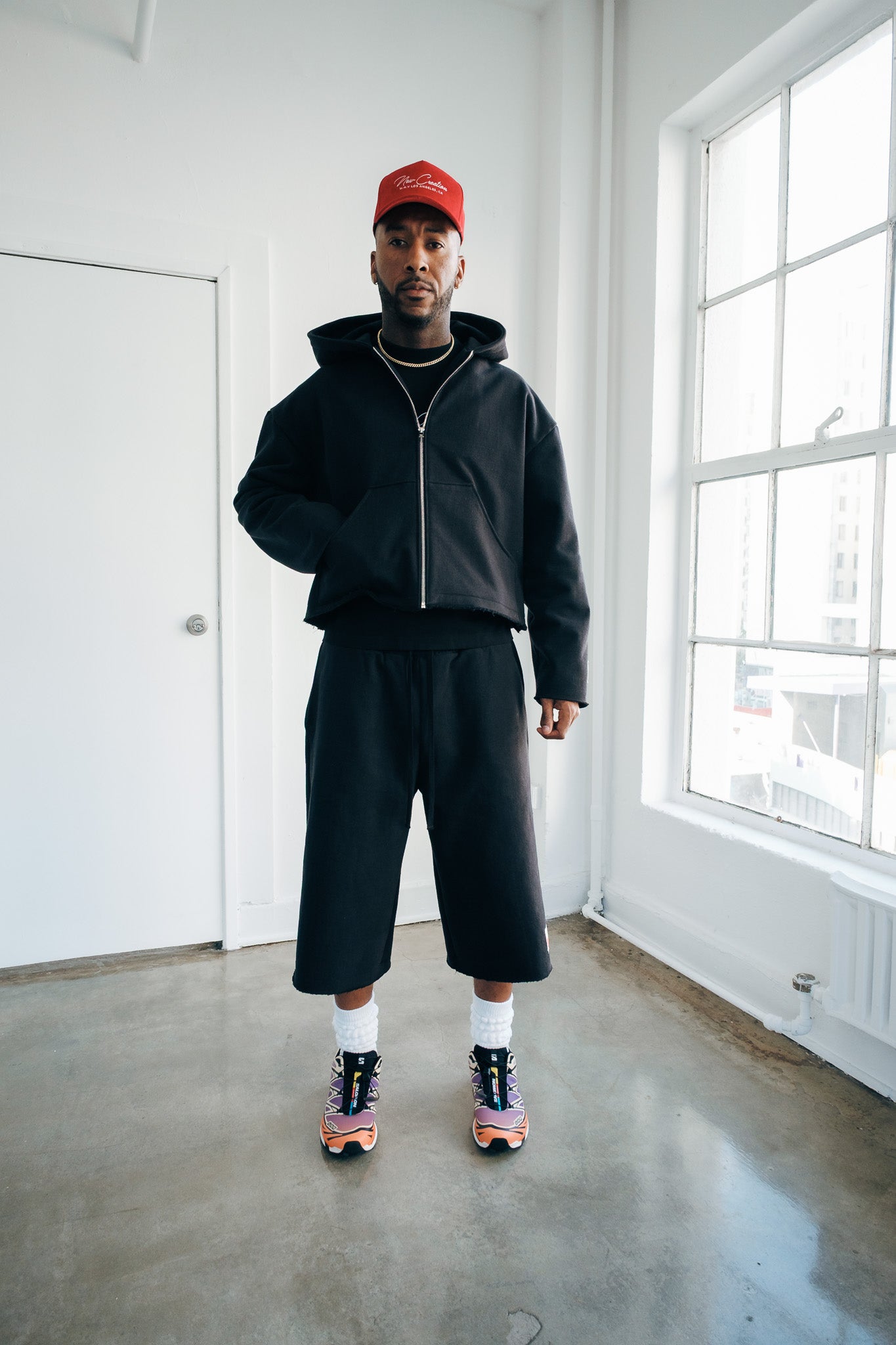 Premium Cotton Cropped Zip Hoodie- Black