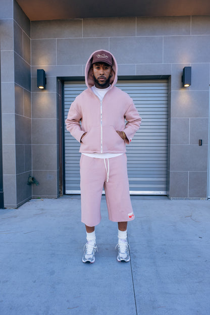 Premium Cotton Cropped Zip Hoodie- Mauve