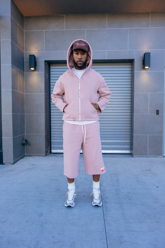 Premium Cotton Cropped Zip Hoodie- Mauve
