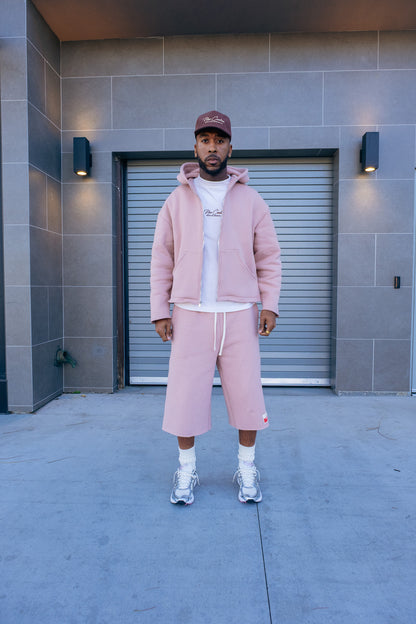 Premium Cotton Cropped Zip Hoodie- Mauve