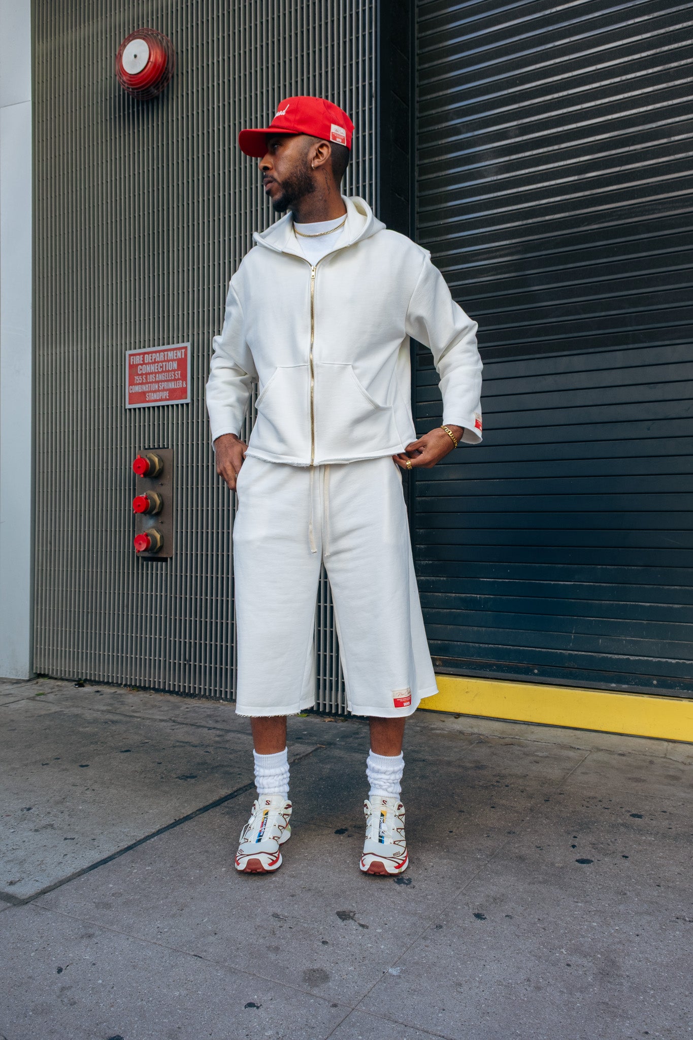 Premium Cotton Cropped Zip Hoodie- Off White