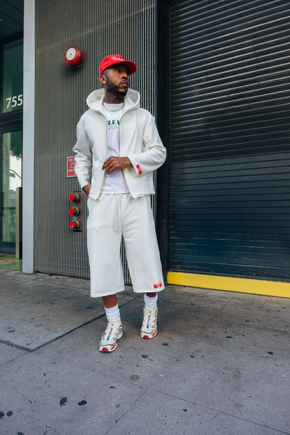 Premium Cotton Cropped Zip Hoodie- Off White