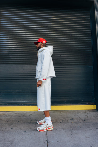 Premium Cotton Cropped Zip Hoodie- Off White