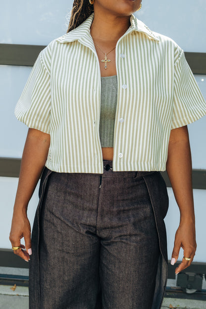 WMN Khaki Stripe Button Up