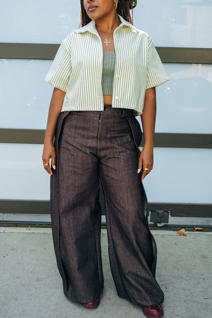 WMN Khaki Stripe Button Up