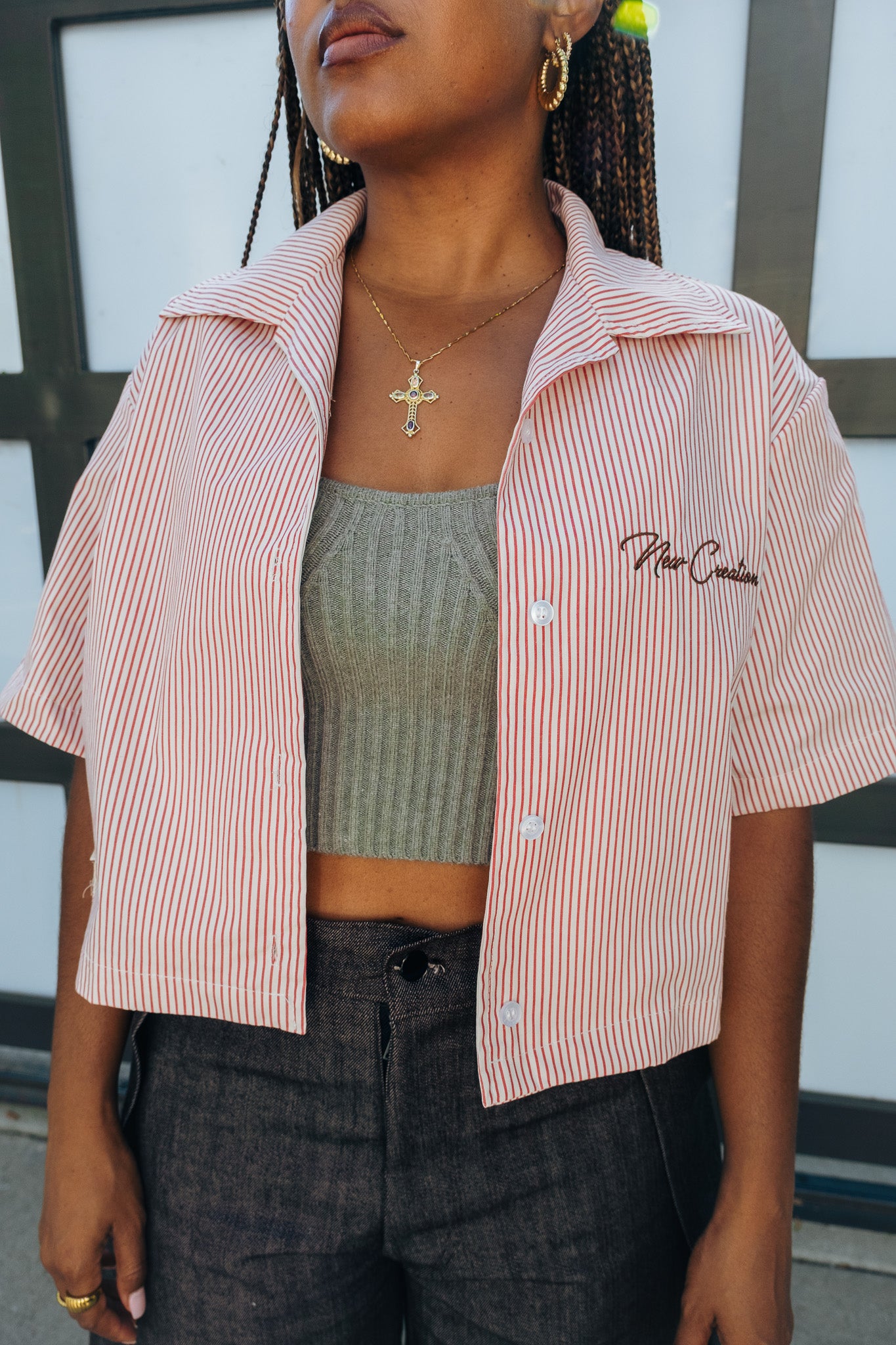 WMN Red Stripe Button Up (Light weight)