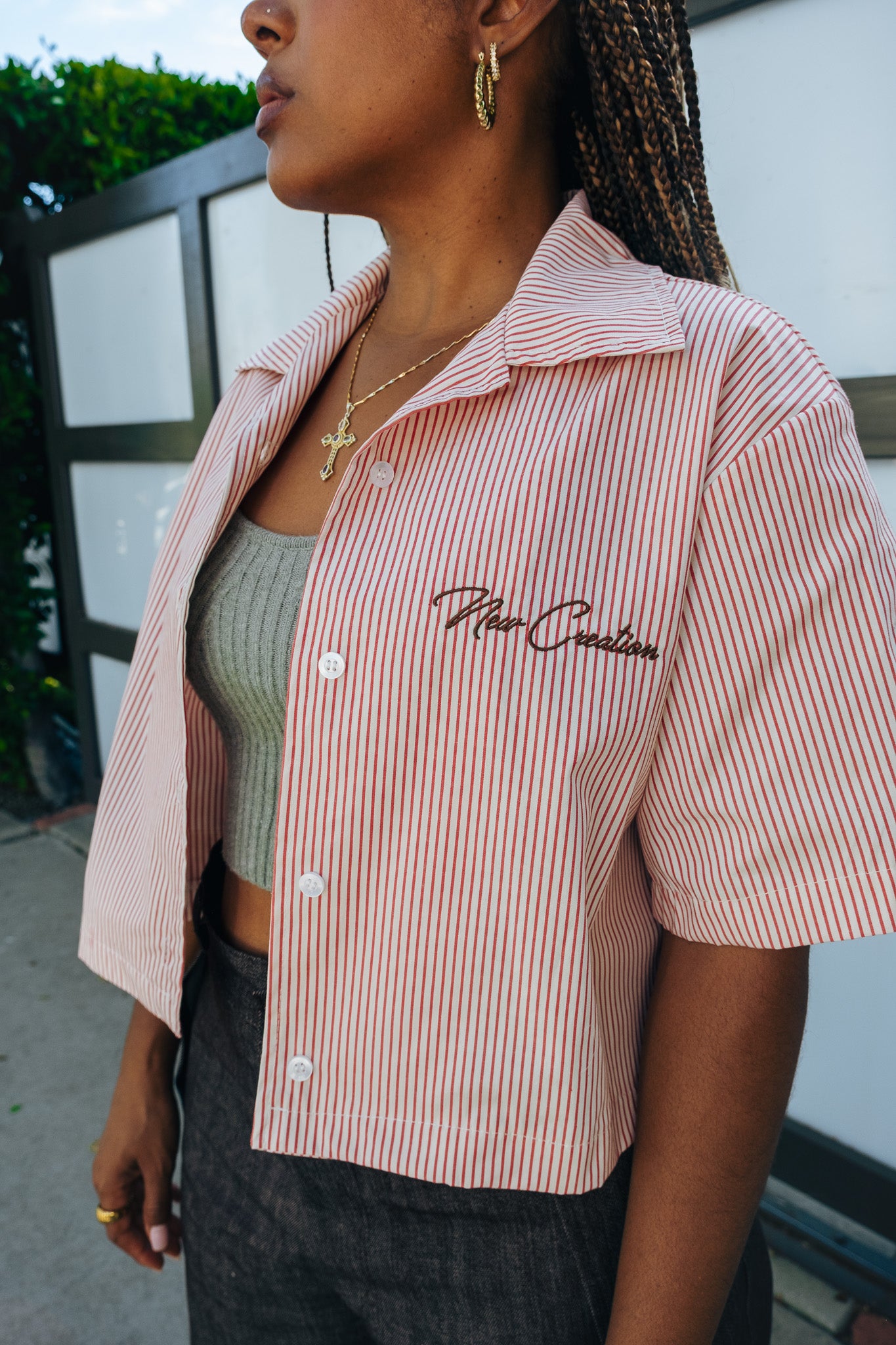 WMN Red Stripe Button Up (Light weight)