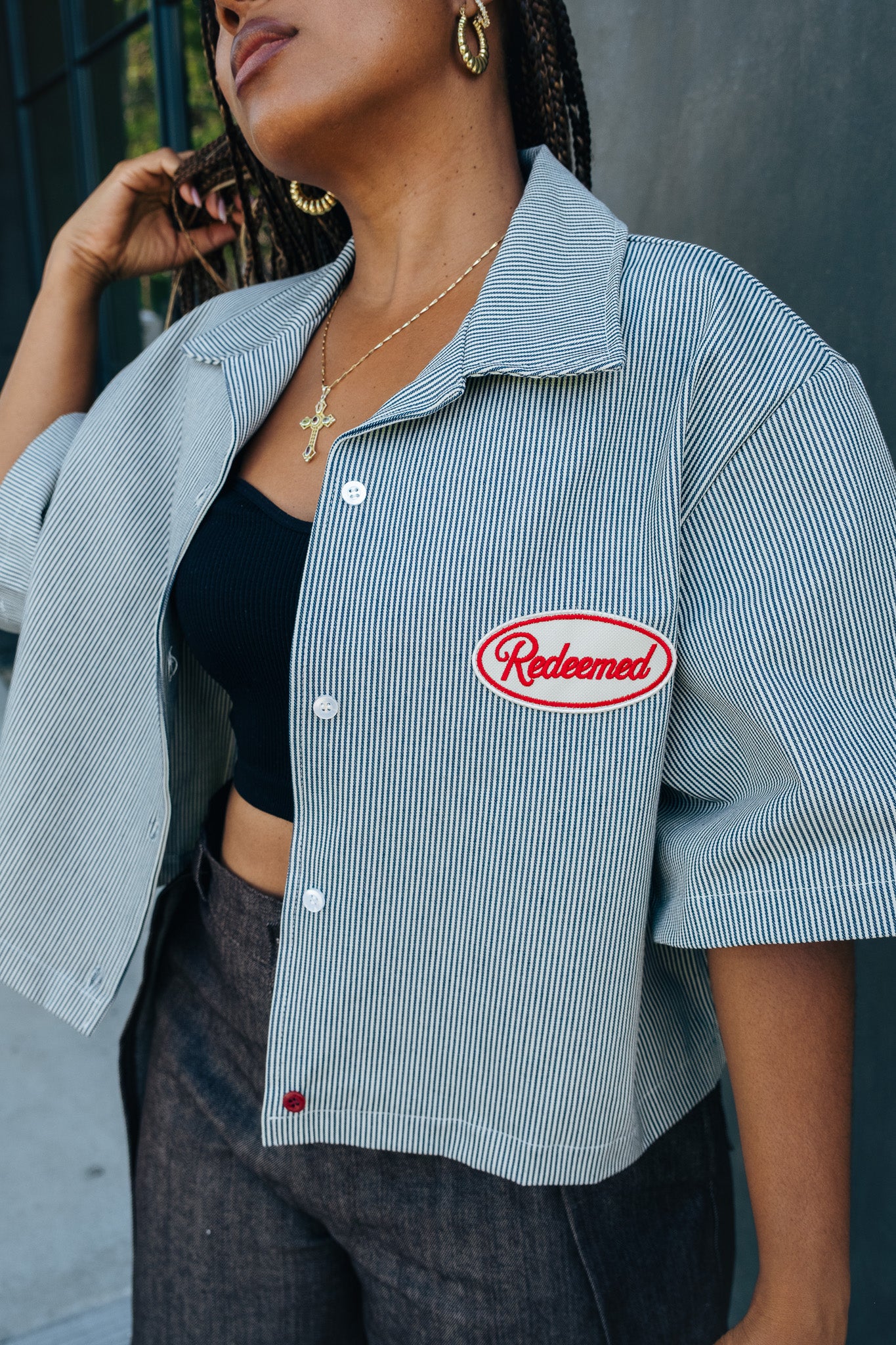 WMN Denim Stripe Button Up